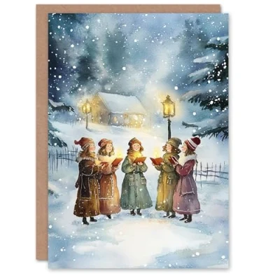 Image of Artery8 Carol Singers Winter Snowy Countryside Blank For Him Or Her Art Xmas Festive Christmas Card