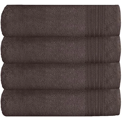 Image of GC GAVENO CAVAILIA Bath Towels Set of 4 Extra Large Bathroom Sets 100% Ringspun Cotton Towel Highly Absorbent &amp; Quick Dry Spa Walnut
