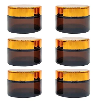 Image of INHEMING Amber Glass Cosmetic Jars with Lids 30ml 6 Pcs Brown Cream Containers for Travelling,Empty Refillable Sample Pots Storage Homemade Facial Lotion Ointment