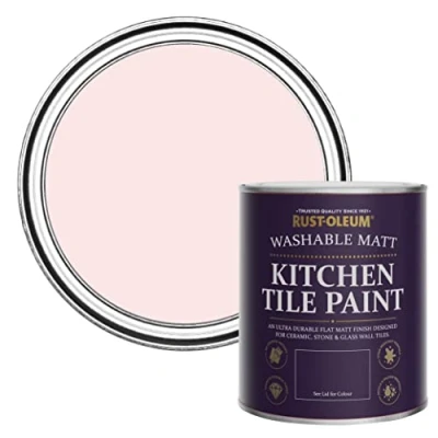 Image of Rust Oleum Pink water resistant Kitchen Tile Paint in Matt Finish Strawberry Vanilla 750ml