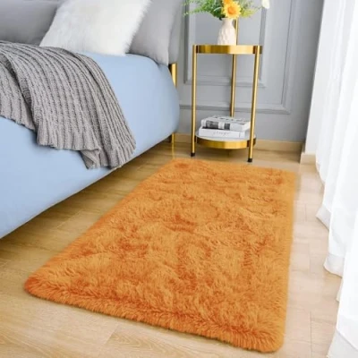 Image of MOONLIGHT20015 Rugs Living Room Fluffy Ochre Area for Bedroom Super Soft Small Thick Shaggy Pile Non Slip Shedding Rug Plush Carpet Dining Room, 50cm x 80cm