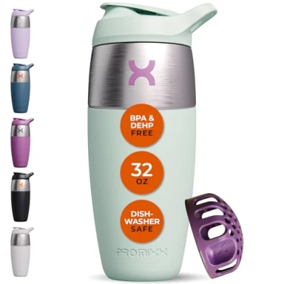 Image of Promixx Pursuit Shaker Bottle Single Wall Stainless Steel Protein Bottle, Super Smooth Shakes, 950ml, Seagrass Green