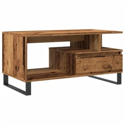 Image of vidaXL engineered wood coffee/side table old wood/brown living room/lounge/bedroom metal legs ample storage 90x49x45cm