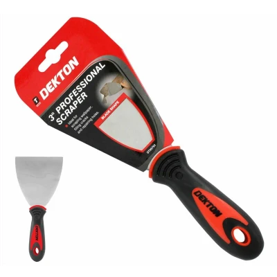 Image of Dekton 3&quot; Professional Scraper Heavy Duty Stainless Sturdy Steel Blade Ergonomic Rubber Grip Handle for Comfort Ideal Scraping Wallpaper, Filling Cracks and Repairing Holes Durable