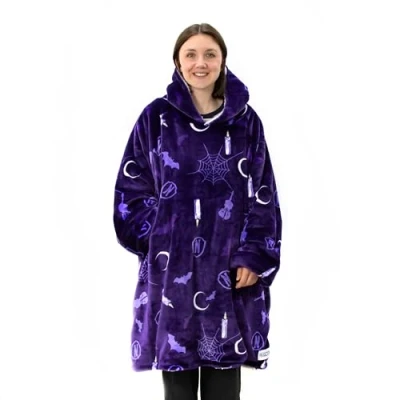 Image of Character World Women&#039;s Adults Wednesday Hooded Fleece Blanket, Purple, 110 x 95cm