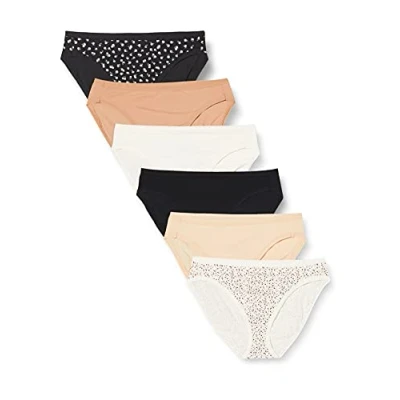 Image of Amazon Essentials Women&#039;s Cotton High Leg Brief Underwear (Available in Plus Size), Pack of 6, Dots/Floral/Multicolour, 16