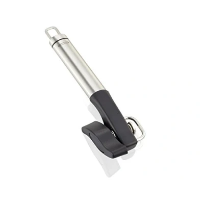 Image of Leifheit Can Opener Safety Pro, Strong Stainless Steel Look Deluxe Tin Opener, Silver/Black, Hygienic, Effective