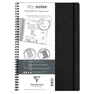 Image of Clairefontaine 783431C Collection Age Bag A My.Notes Black Spiral Notebook with Tear Off Margins A5+ 16x21 cm 120 DOT Pages 90 g White Paper Leather Grain Glossy Card Cover
