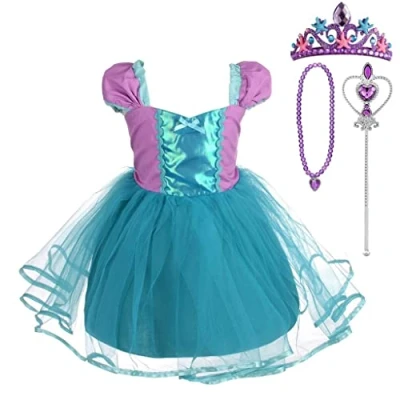 Image of Lito Angels Princess Mermaid Fancy Dress Up Costume for Girls Kids Birthday Party Tulle Skirt with Accessories Age 2 3 Years 108
