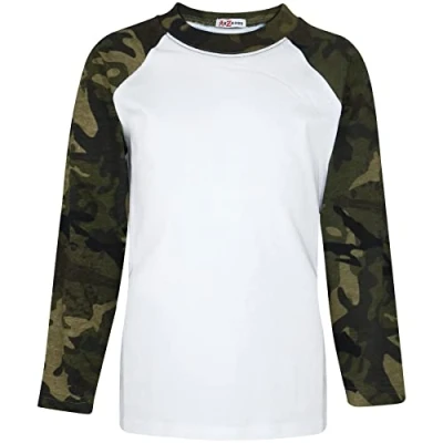 Image of A2Z 4 Kids Raglan Style T Shirt Colour Contrast PL425 Camo Green 5 6