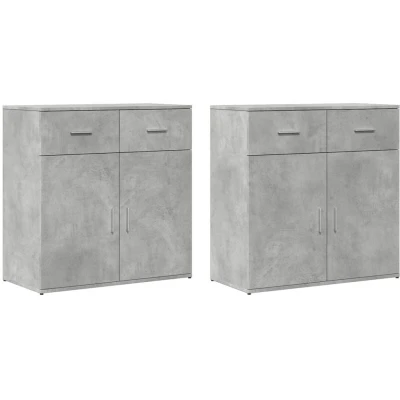 Image of vidaXL Sideboards 2 pcs Concrete Grey 79x38x80 cm Engineered Wood