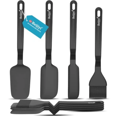 Image of Beijiyi Silicone Spatula, 4 PCS Heat Resistant Non Stick Rubber Spatulas for Cooking Baking and Mixing, BPA Free Kitchen Utensils Spatula Set with Stainless Steel Core, Seamless, Black