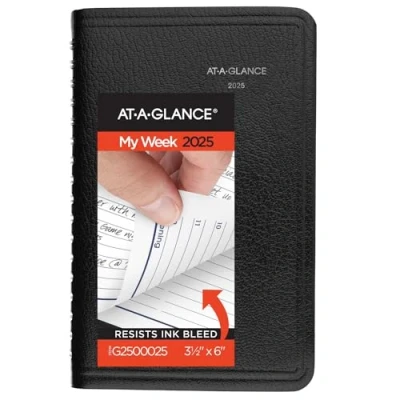 Image of AT A GLANCE 2025 Planner, Weekly, 3 1/2 x 6&quot;, Pocket Size, Hourly, DayMinder, Black (G2500025)