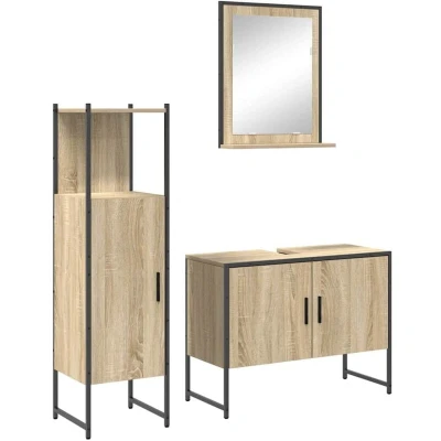 Image of vidaXL 3 Piece Bathroom Furniture Set Sonoma Oak Engineered Wood