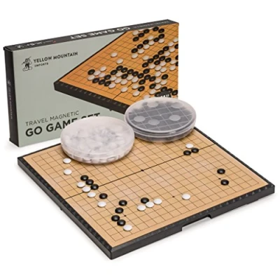 Image of Yellow Mountain Imports Medium Magnetic 19x19 Go Game Set Board, 28 centimeter with Single Convex Plastic Stones Folding, Portable &amp; Travel Size