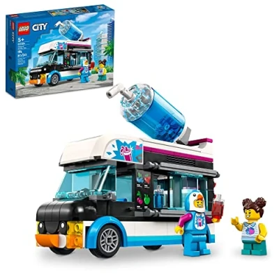 Image of LEGO City Penguin Slushy Van Building Set 60384, Truck Toy for Kids 5+ Years Old with Costume Figure, Summer Series, Great Gift Idea Boys and Girls, Blue