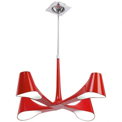 Image of Ora Telescopic Convertible To Semi Flush 4 Light E27, Gloss Red/Polished Chrome