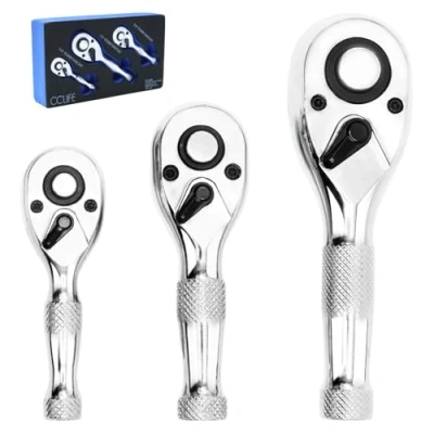 Image of CCLIFE Mini Ratchet 3 Piece Reversible Set 1/4 Inch 3/8 1/2 Fine Toothed with 72 Teeth Made of CRV Steel