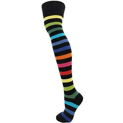 Image of macahel Thick Striped Over the Knee Socks (New Dark Rainbow)