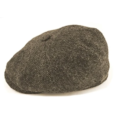 Image of Stetson Hatteras Classic Wool Flat Cap Men Newsboy with Peak, Lining, Lining Autumn Winter 55 cm Dark Brown