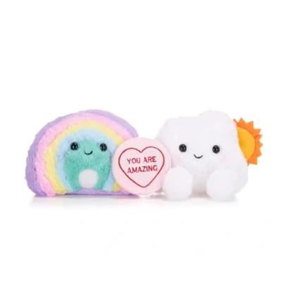 Image of Posh Paws 38039 20cm Swizzels Love Hearts “You are Amazing Rainbow and Cloud Plush Soft Toy Pair, White