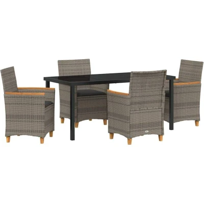 Image of vidaXL 5 Piece Garden Dining Set with Cushions Grey Poly Rattan