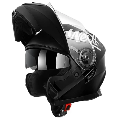 Image of Westt ATV Full Face Helmet Dirtbike Helmets for Men Women Dual Visor Motorcycle Chin Liftable DOT Modular Helmet(S/Matte Black Torque X)