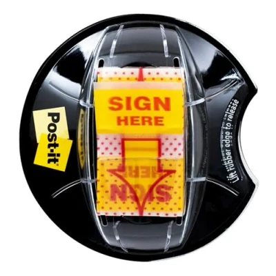 Image of Post it Flags, Sign Here, 200/High Volume Desk Grip Dispenser, 1 in Wide, Yellow (680 HVSH)