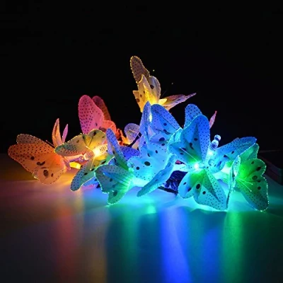 Image of 12 Led Outdoor Solar String Light Multi Color Fiber Optic Butterfly Fairy Lights Home Garden, Patio, Lawn, Party, and Xmas Colorful Decor Lighting (Fiber Butterfly)