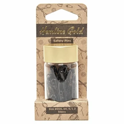 Image of Hemline Gold Assorted Size Safety Pins: Sizes: 50 Pieces: Black