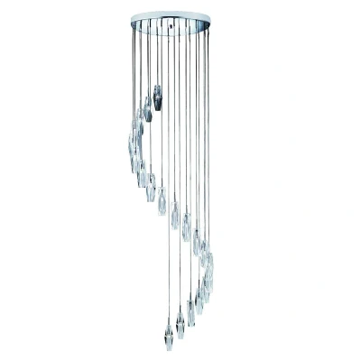 Image of Sculptured Ice 20 Light Spiral Cluster Pendant Chrome, K9 Glass Twenty, G4 Bulb