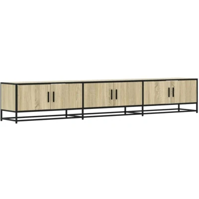 Image of vidaXL TV Cabinet Stand Media Unit Sonoma Oak Engineered Wood/Metal Frame Industrial Design 240x35x41 cm Living Room/Bedroom Furniture Ample Storage Compartment