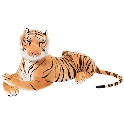 Image of BRUBAKER XXL Tiger Cuddly Toy Brown 43.3 inches (110 cm) Lying Soft Plush