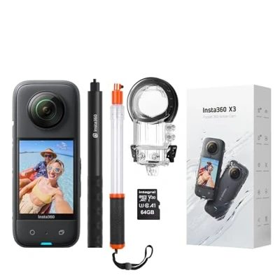 Image of Insta360 X3 360 Degree Action Camera Diver Kit includes 50M/164ft Waterproof Housing + Invisible Selfie Stick Transparent Floating 64GB Micro SDHC Memory Card