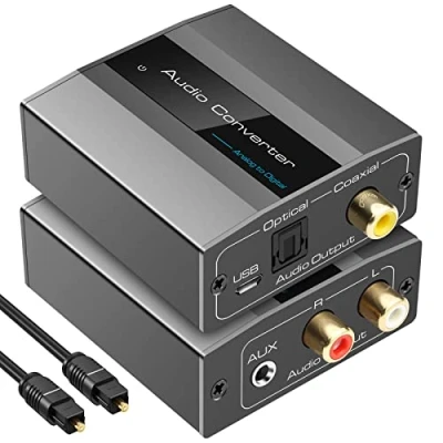 Image of Analog to Digital Audio Converter RCA Optical with Cable, L/R or 3.5mm Jack Toslink and Coaxial Adapter for Soundbar