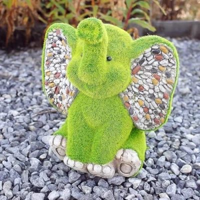 Image of Garden Mile Decorative Elephant Grass &amp; Stone Effect Resin Ornament Outdoor Indoor Decor Novelty Sculpture Figure Free Standing Animal Statue Figurine