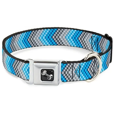 Image of Buckle Down Seatbelt Dog Collar Chevron Weave Grays/Blues 1&quot; Wide Fits 15 26&quot; Neck Large