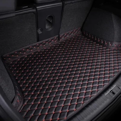 Image of Car Boot Liner Mats for Porsche Cayenne 2018 2023, Waterproof Leather Rear Trunk Mat Protector Pad Carpets Anti Slip Interior Accessories,B Blackred