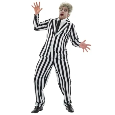 Image of Fun Shack Mens Striped Suit Adults Horror Movie Character Costume, Black &amp; White Suit, M