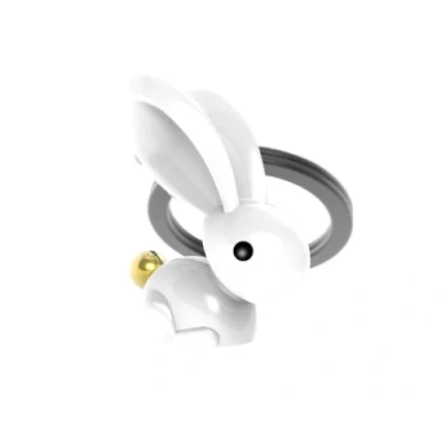 Image of Rabbit Keyring White Hematite Gold Metal Easter