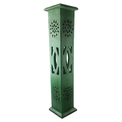 Image of Magrathea Incense Tower Green Weathered Wood/ Wooden Cone &amp; Stick Burner / Carved Wood Holder