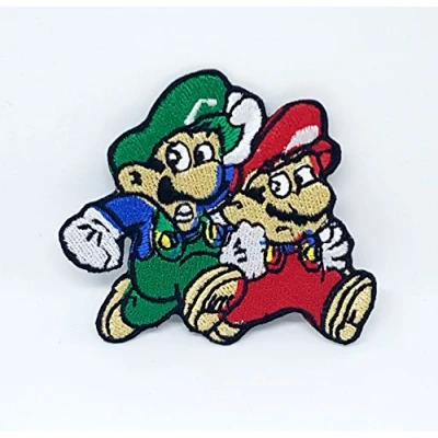 Image of Mario and Luigi Brothers Embroidered Patch Motif Iron Or Sew on Kids