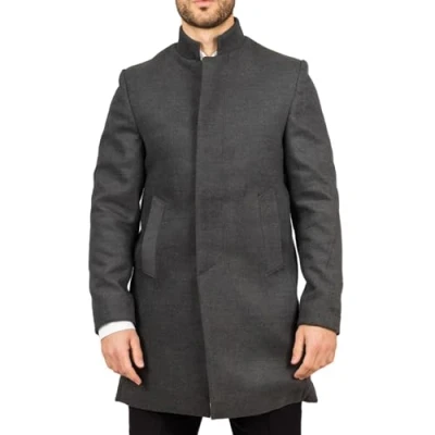 Image of Men&#039;s Overcoat Stand Collar Wool Blend Classic Trench Coat Winter Jacket Grey 4XL