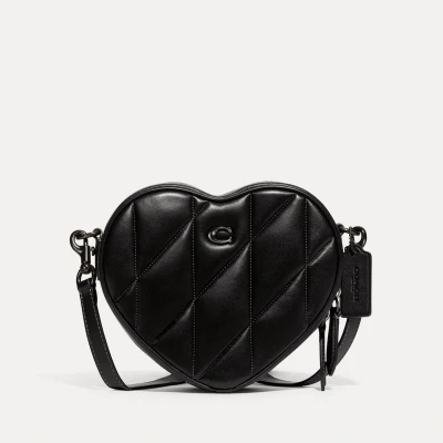 Image of Coach Quilted Heart Crossbody Across body bag, Women&#039;s, Size: One Size, Black