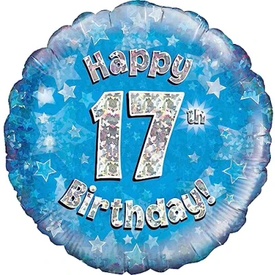 Image of Oaktree UK 18&quot; Happy 17th Birthday Blue Holographic, Aluminium