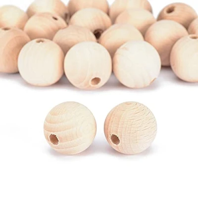 Image of Vaessen Creative 11006 008 Untreated Wooden Beads, Diameter 30 mm, Pack of 100, Round Beads for Crafts, DIY Handmade Decorations, Jewellery Wood, 20