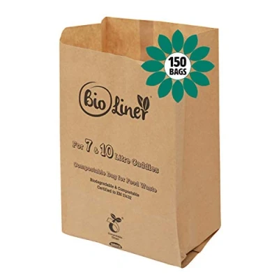 Image of 7L &amp; 10L 150 x Paper Compostable Brown Caddy Food Waste Bin Liners/Bin Bags