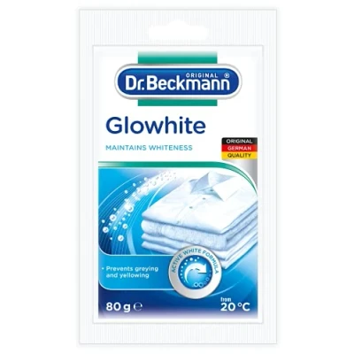 Image of Dr. Beckmann Glowhite Fabric Whitener 80g Removes Grey Discoloration Combats Yellowing Getting White Laundry Whiter