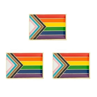 Image of progress pride flag lapel pin Brooch Metal badge 1&quot;x5/8 LGBTQ 3pcs Pack