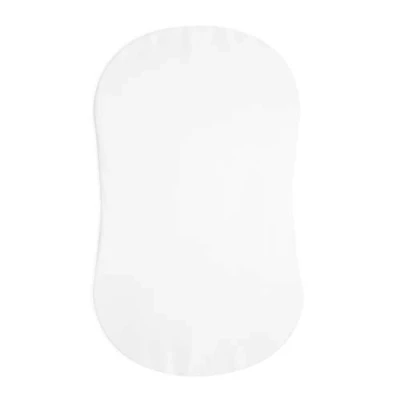 Image of HALO® Sleep BassiNest® Fitted Sheet White 100% Cotton for Flex, Essentia &amp; Premier Bedside Cot Mattress Unisex Hourglass Envelope Design Soft Breathable Premium Fabric